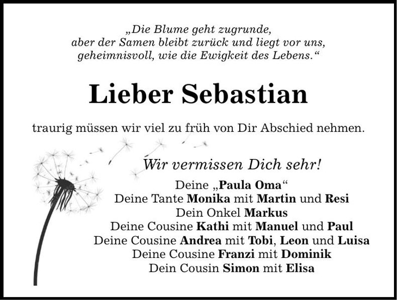 Traueranzeige Sebastian Saradeth