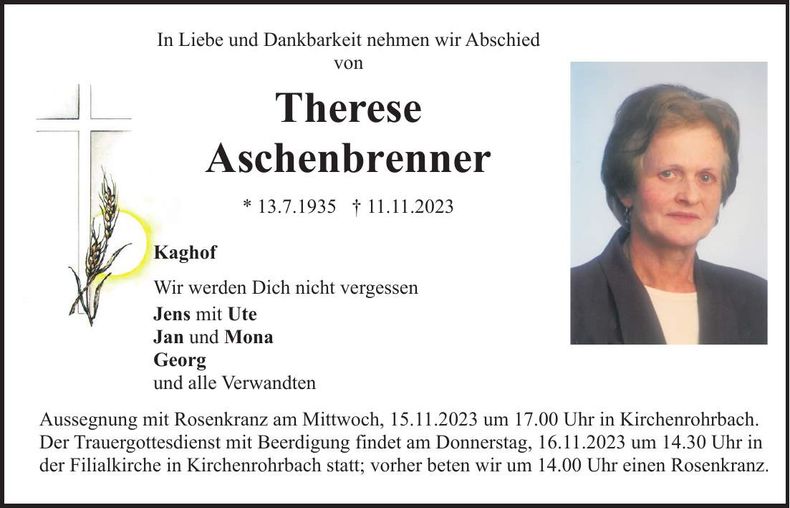 Traueranzeige Therese Aschenbrenner