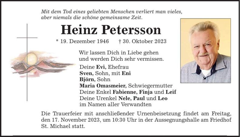 Traueranzeige Heinz Petersson
