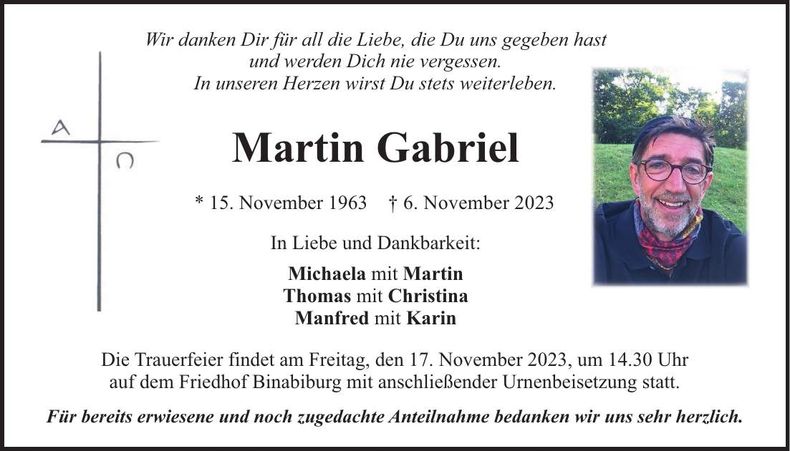 Traueranzeige Martin Gabriel