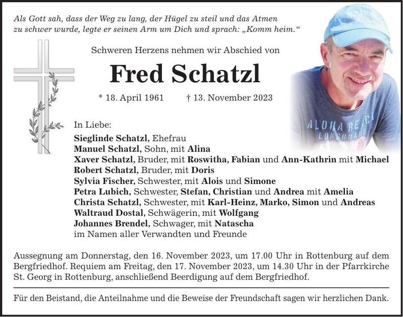 Traueranzeige Fred Schatzl