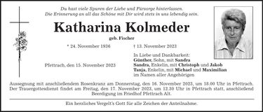 Traueranzeige Katharina Kolmeder