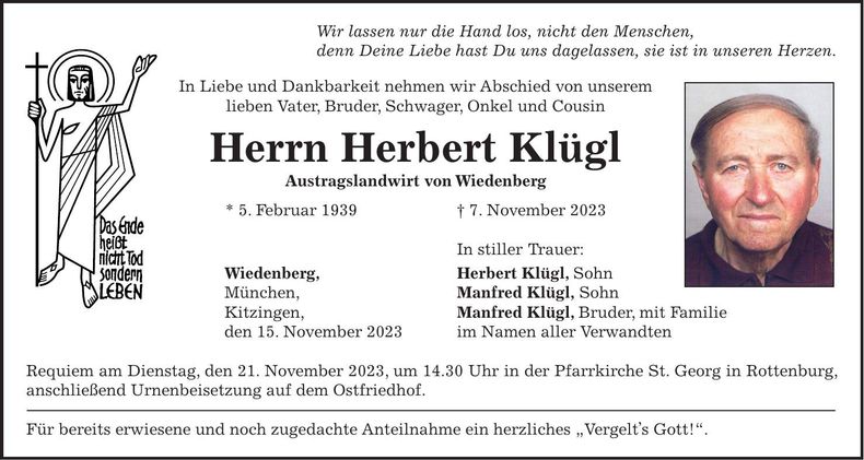 Traueranzeige Herbert Klügl