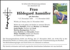 Traueranzeige Hildegard Aumüller