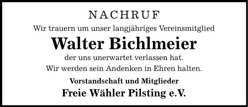 Traueranzeige Walter Bichlmeier