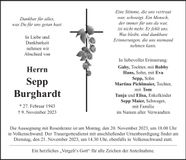 Traueranzeige Sepp Burghardt