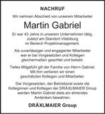 Traueranzeige Martin Gabriel
