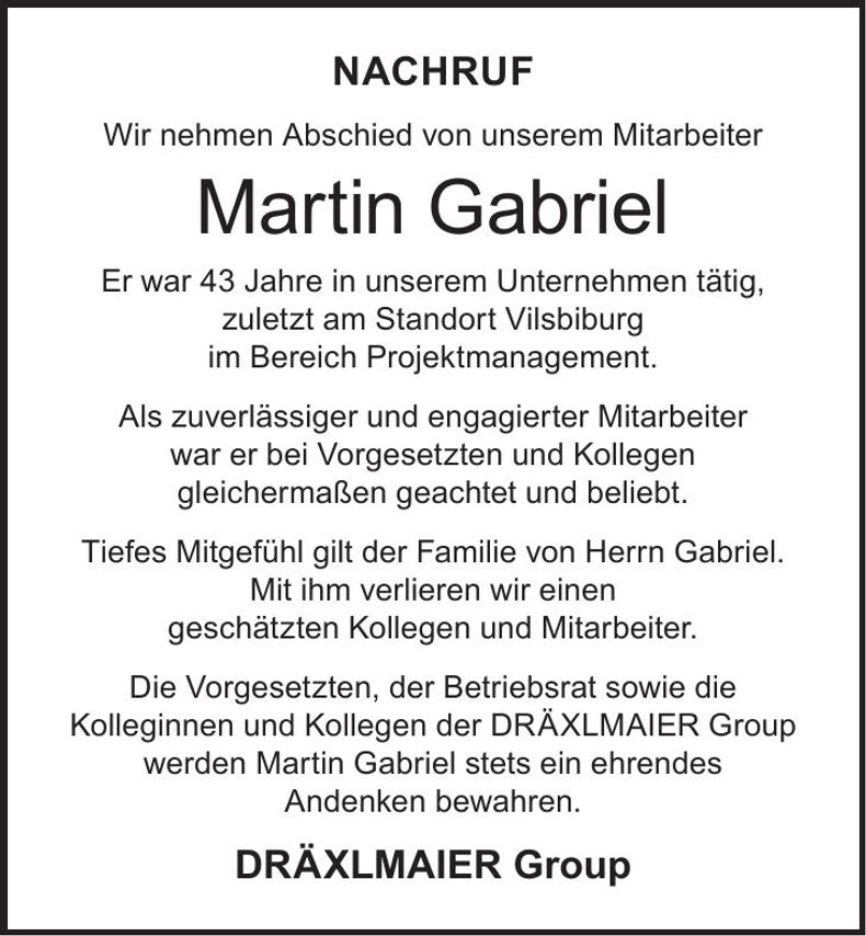 Traueranzeige Martin Gabriel
