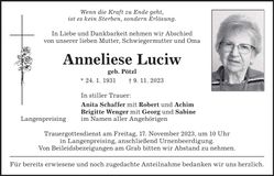 Traueranzeige Anneliese Luciw