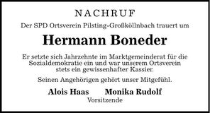 Traueranzeige Hermann Boneder