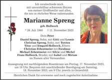 Traueranzeige Marianne Spreng