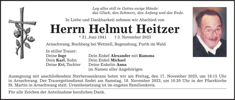 Traueranzeige Helmut Heitzer