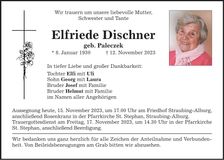 Traueranzeige Elfriede Dischner