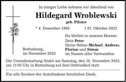Traueranzeige Hildegard Wroblewski