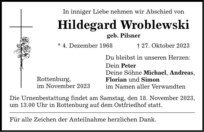 Traueranzeige Hildegard Wroblewski