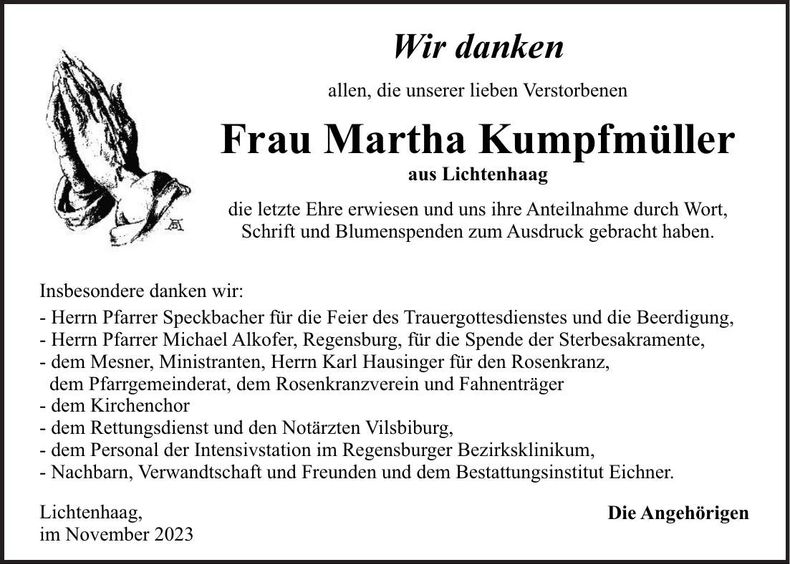 Traueranzeige Martha Kumpfmüller