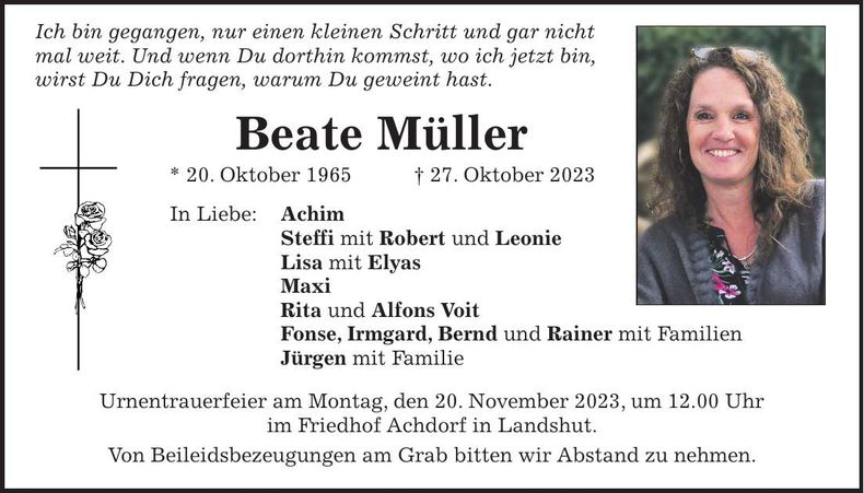 Traueranzeige Beate Müller