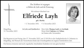 Traueranzeige Elfriede Layh