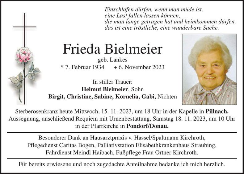 Traueranzeige Frieda Bielmeier