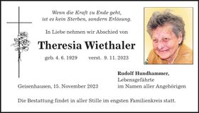 Traueranzeige Theresia Wiethaler