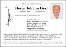 Traueranzeige Johann Gerl