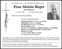 Traueranzeige Aloisia Heger