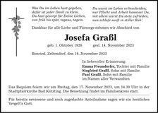 Traueranzeige Josefa Graßl