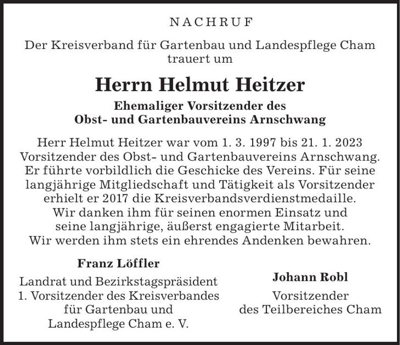 Traueranzeige Helmut Heitzer