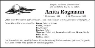 Traueranzeige Anita Rogmann