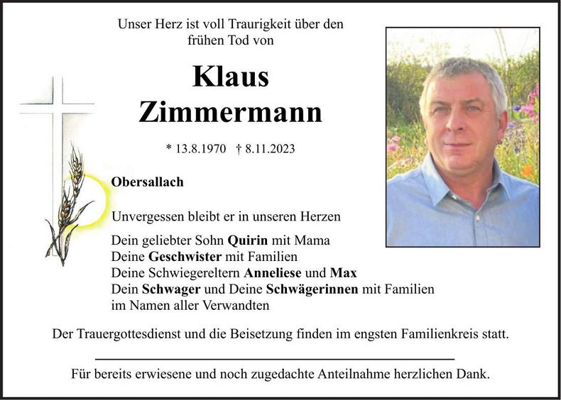 Traueranzeige Klaus Zimmermann