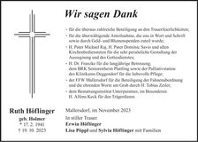 Traueranzeige Ruth Höflinger