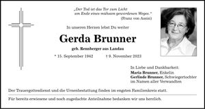 Traueranzeige Gerda Brunner