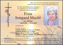 Traueranzeige Irmgard Macht