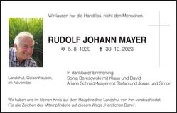 Traueranzeige Rudolf Mayer