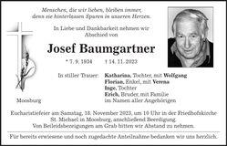 Traueranzeige Josef Baumgartner
