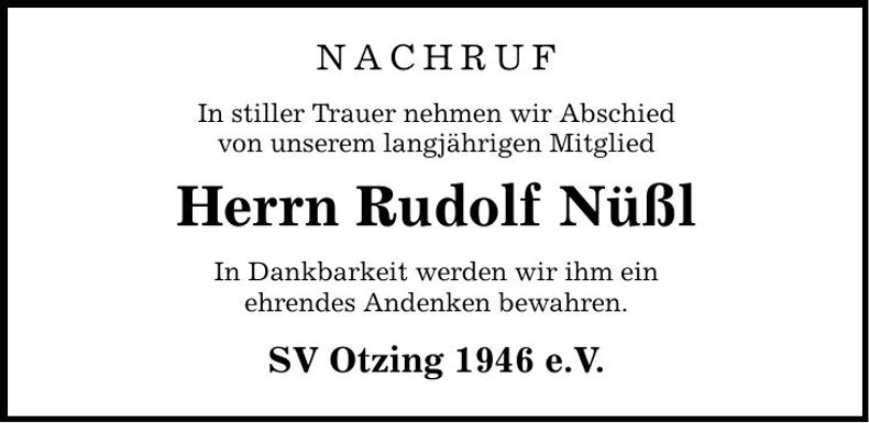 Traueranzeige Rudolf Nüßl
