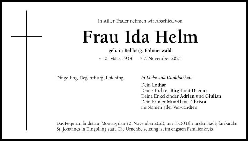 Traueranzeige Ida Helm