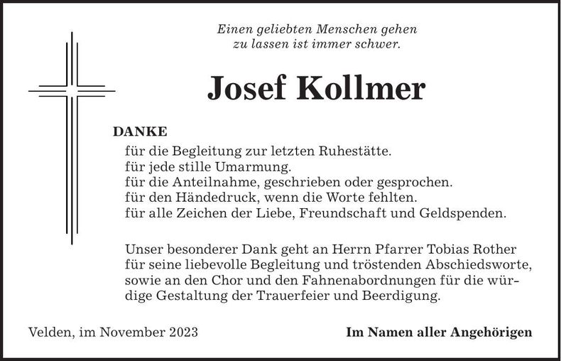 Traueranzeige Josef Kollmer