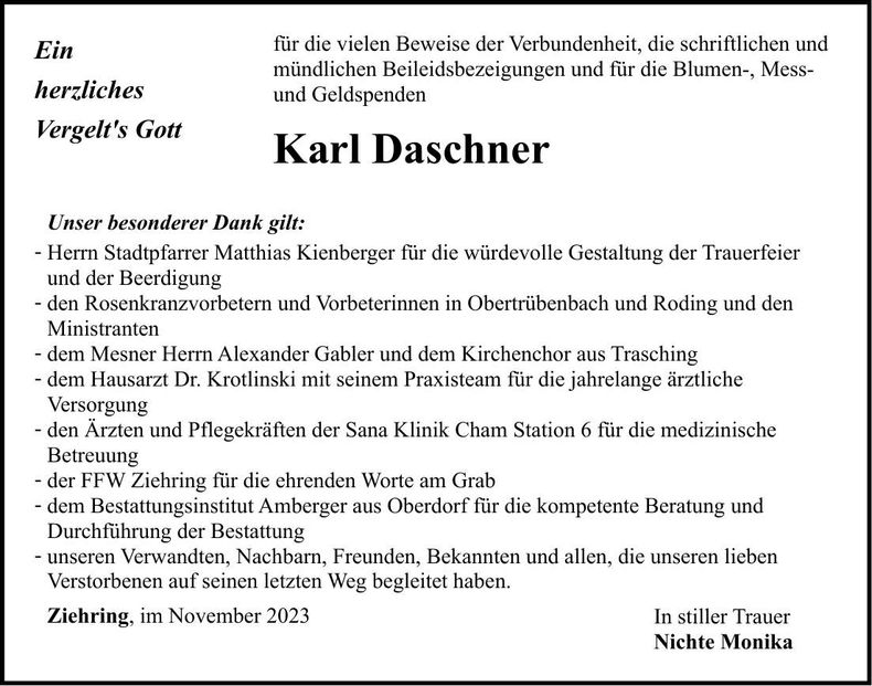 Traueranzeige Karl Daschner