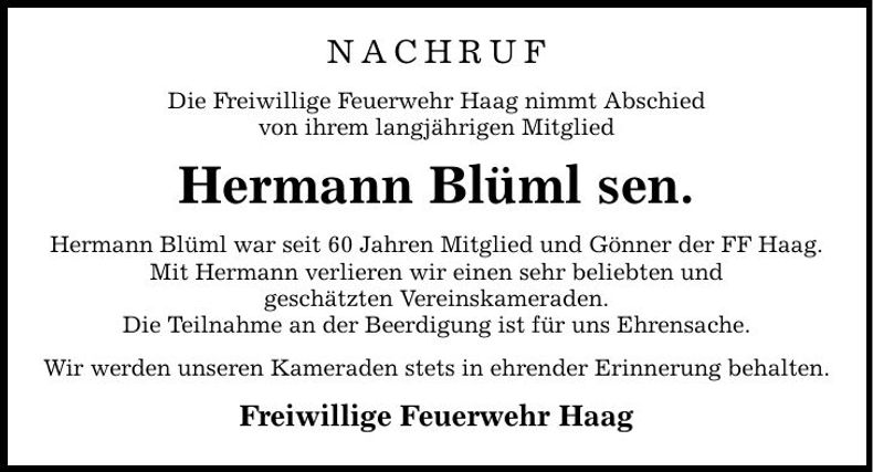 Traueranzeige Hermann Blüml