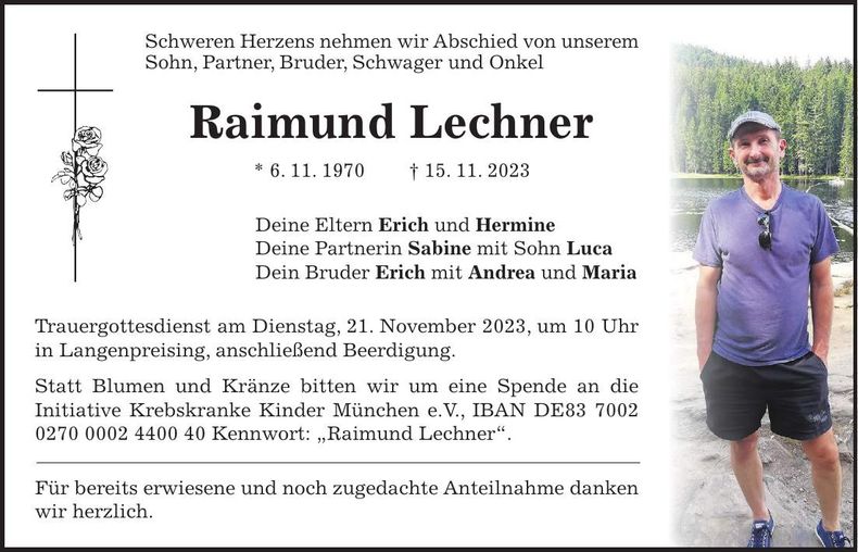Traueranzeige Raimund Lechner