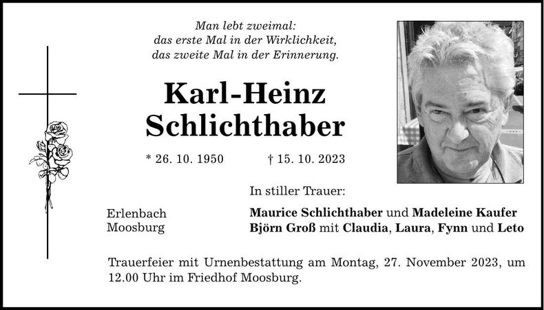Traueranzeige Karl-Heinz Schlichthaber