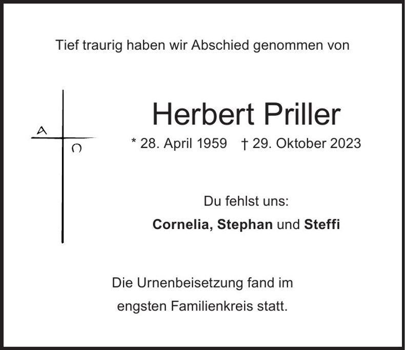Traueranzeige Herbert Priller
