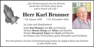 Traueranzeige Karl Brunner