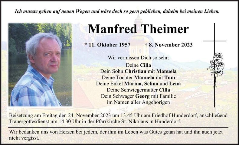 Traueranzeige Manfred Theimer