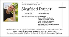 Traueranzeige Siegfried Rainer