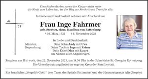 Traueranzeige Inge Fahrmer