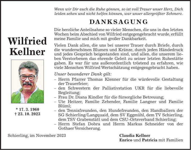 Traueranzeige Wilfried Kellner