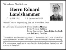 Traueranzeige Eduard Landshammer