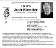 Traueranzeige Josef Kirmeier